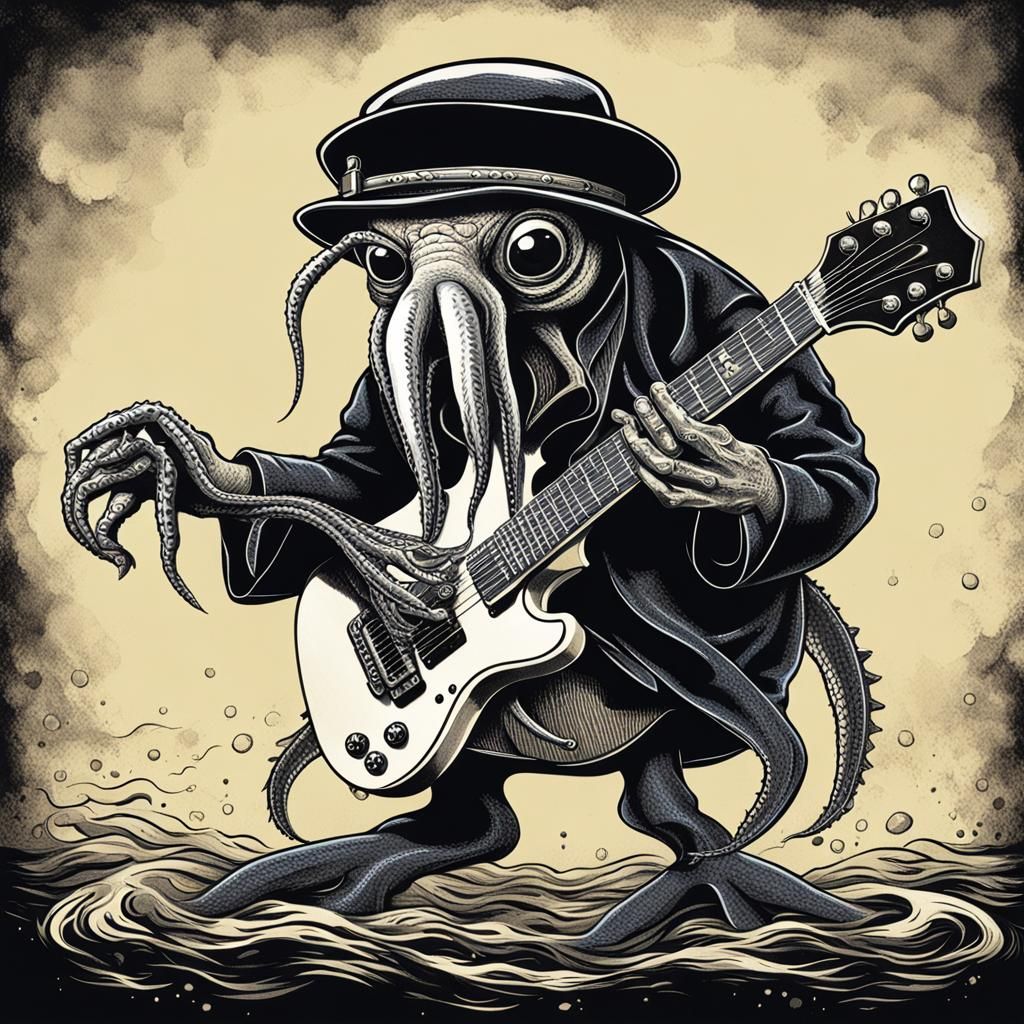 Squid Guitarist in Rock and Roll Style