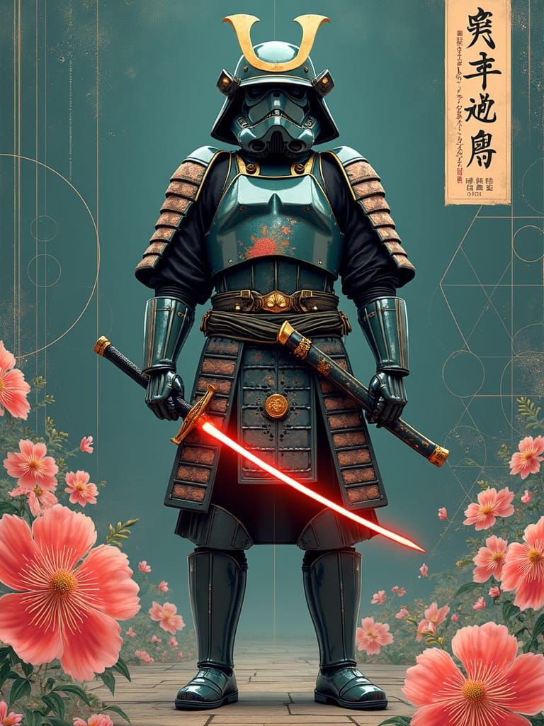 Ukiyo-e Samurai Stormtrooper with Glowing Katana
