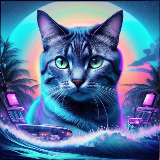 Vaporwave Cat in Liminal Space Concept Art