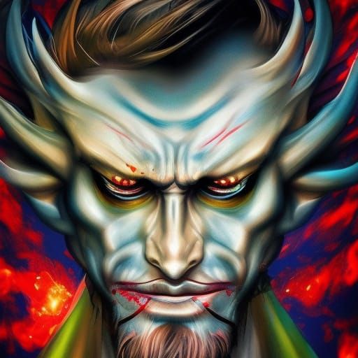 Hyperrealistic Devil Portrait in Splash Art Style