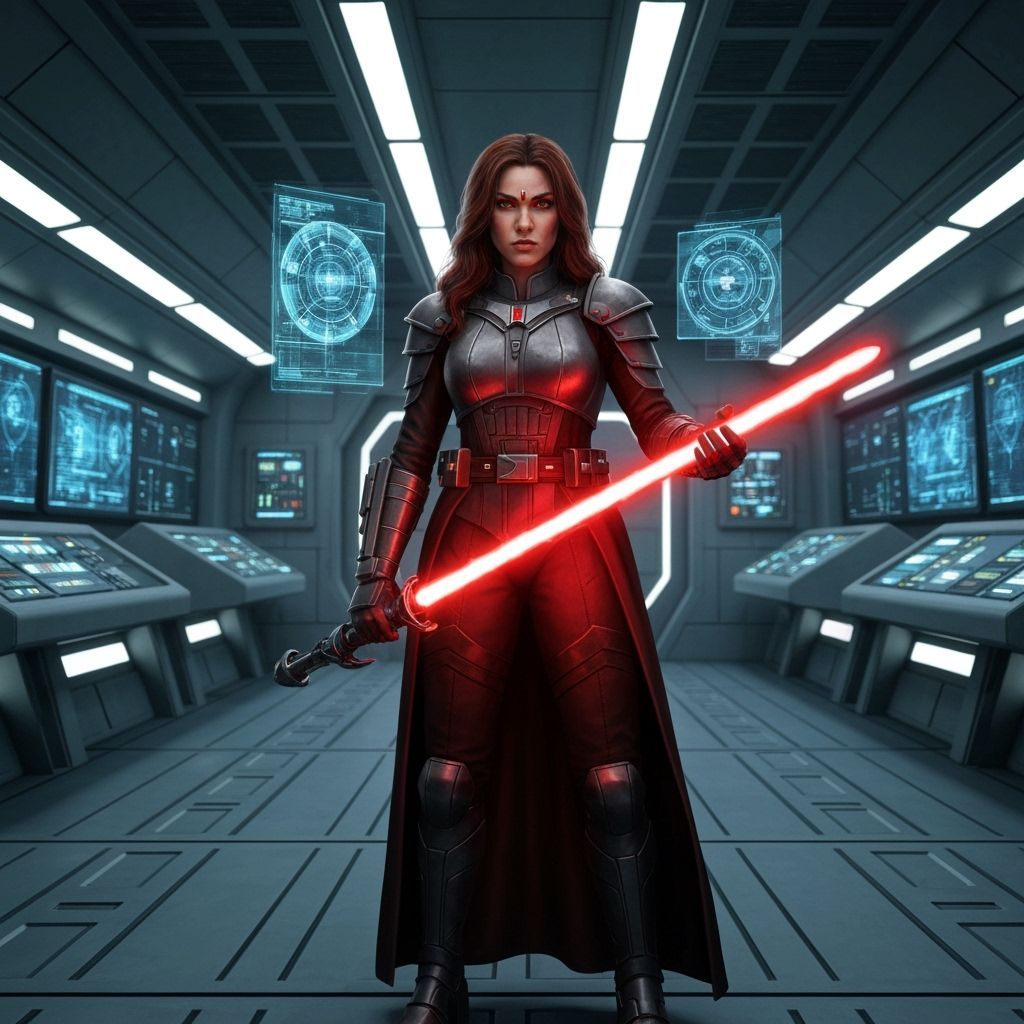 Female Warlord in Futuristic Starship Corridor