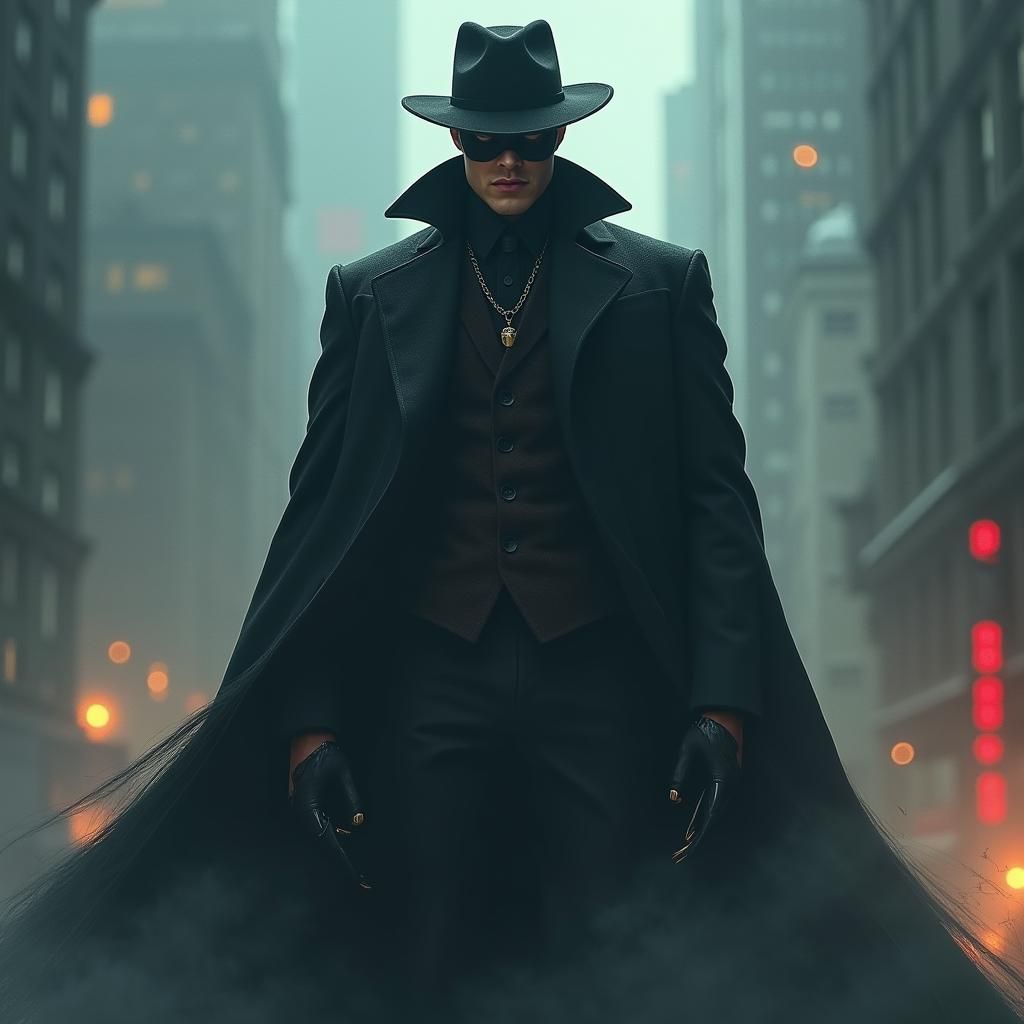 Noir Superhero in Gothic Cityscape