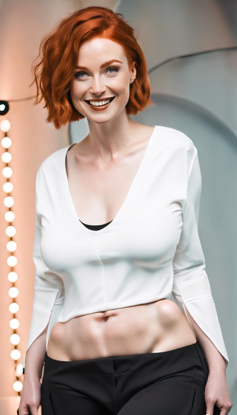 Serene Ginger Woman in Futuristic Room