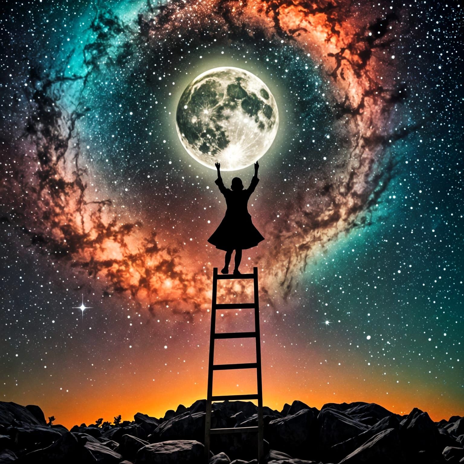 Starry Night Double Exposure Collage in Anime Style