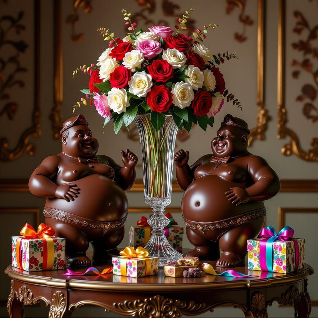 Chocolate Men Sculptures in Art Nouveau Style