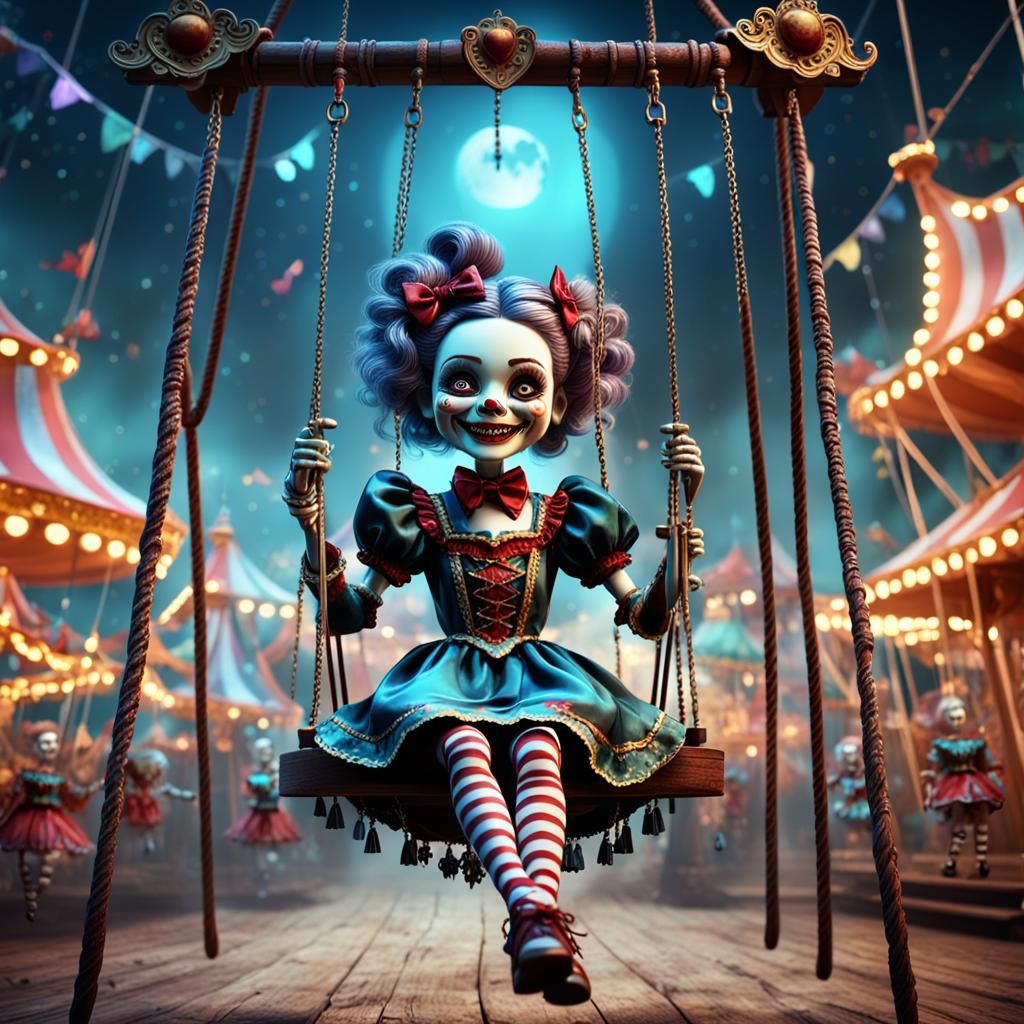 Creepy Carnival Marionette Doll on a Swing