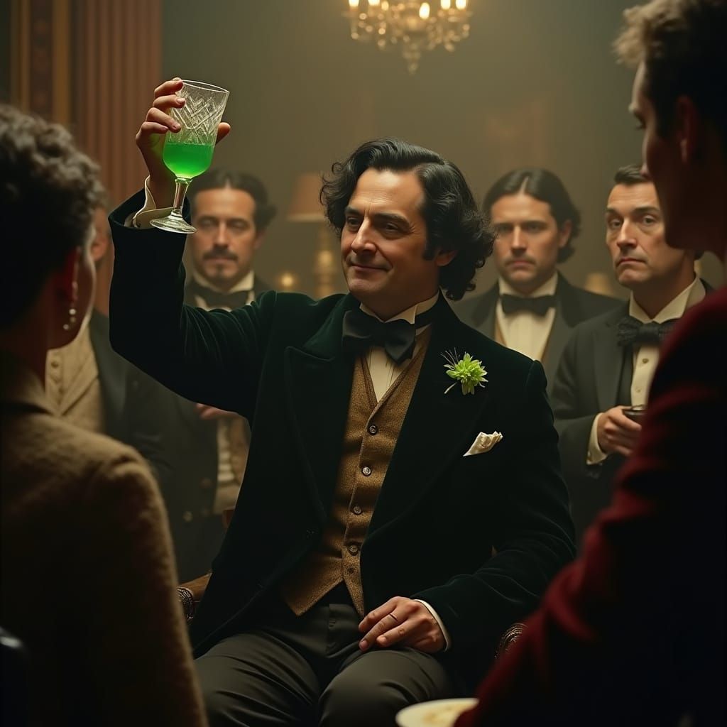 Oscar Wilde in Dimly Lit Parisian Salon