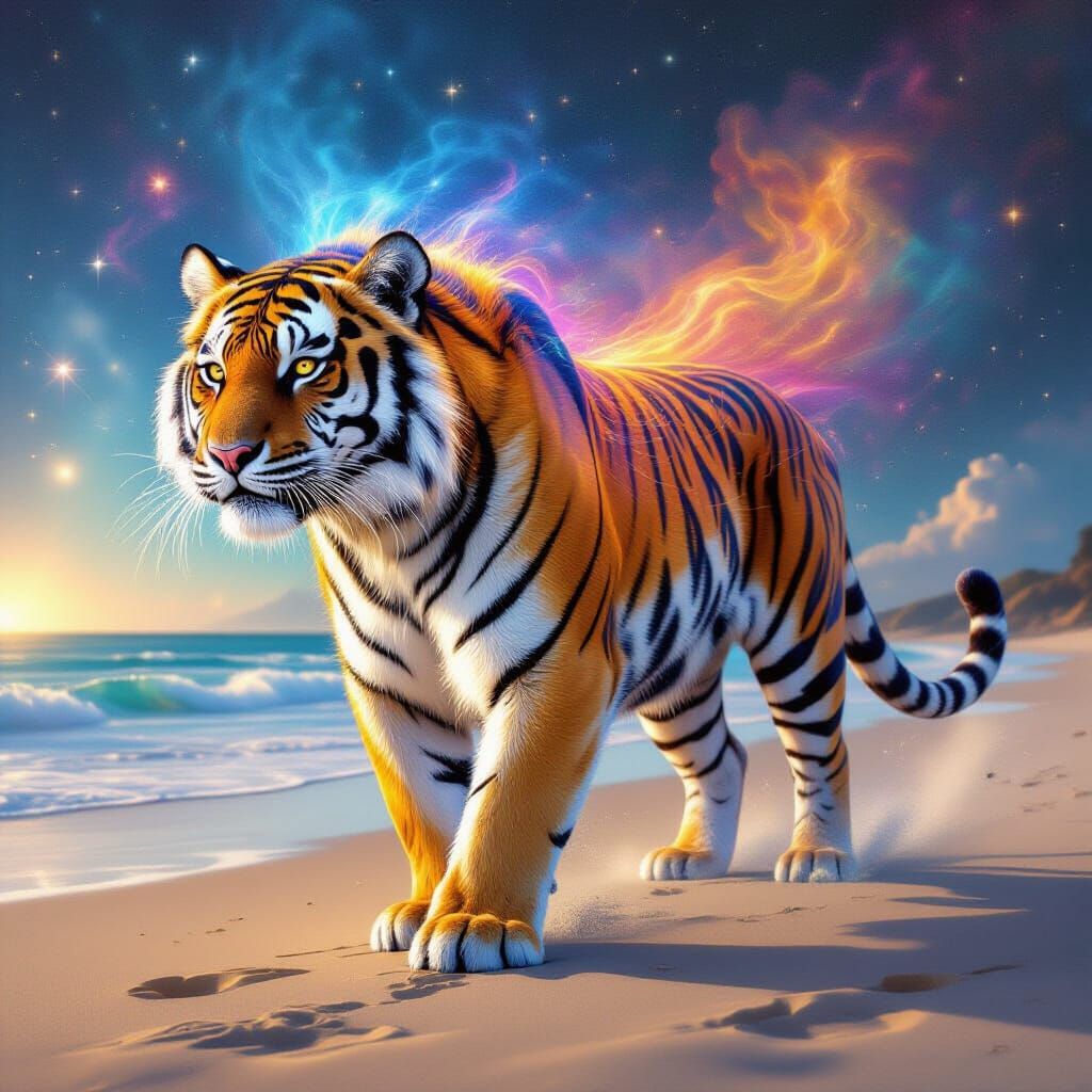 Holographic Tiger Astral Projection in Surreal Style