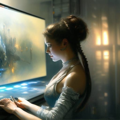 Robot Lab Assistant in Gouache Style, 8k