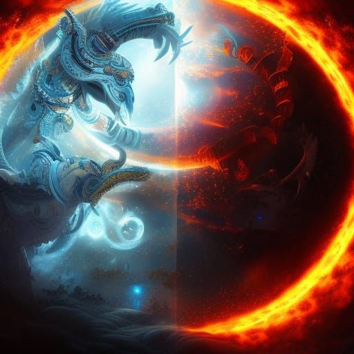 Glowing Yin Yang Suns in Digital Matte Painting