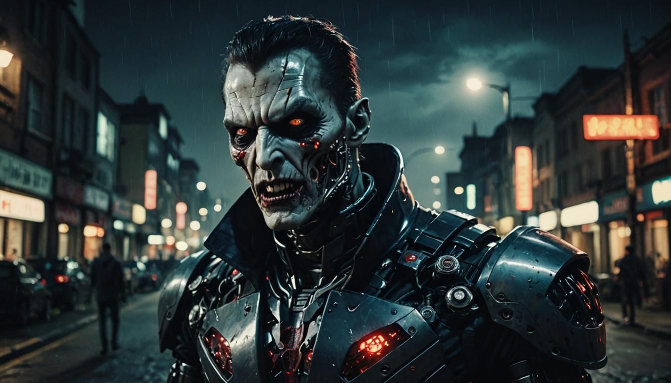 Cyborg Vampire in the Night: Cinematic Film Still