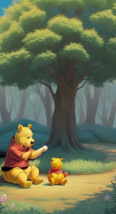 Sad Winnie the Pooh in Anime Style