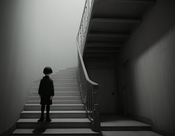 Surreal Dreamlike Art of a Lost Boy on Endless Stairs