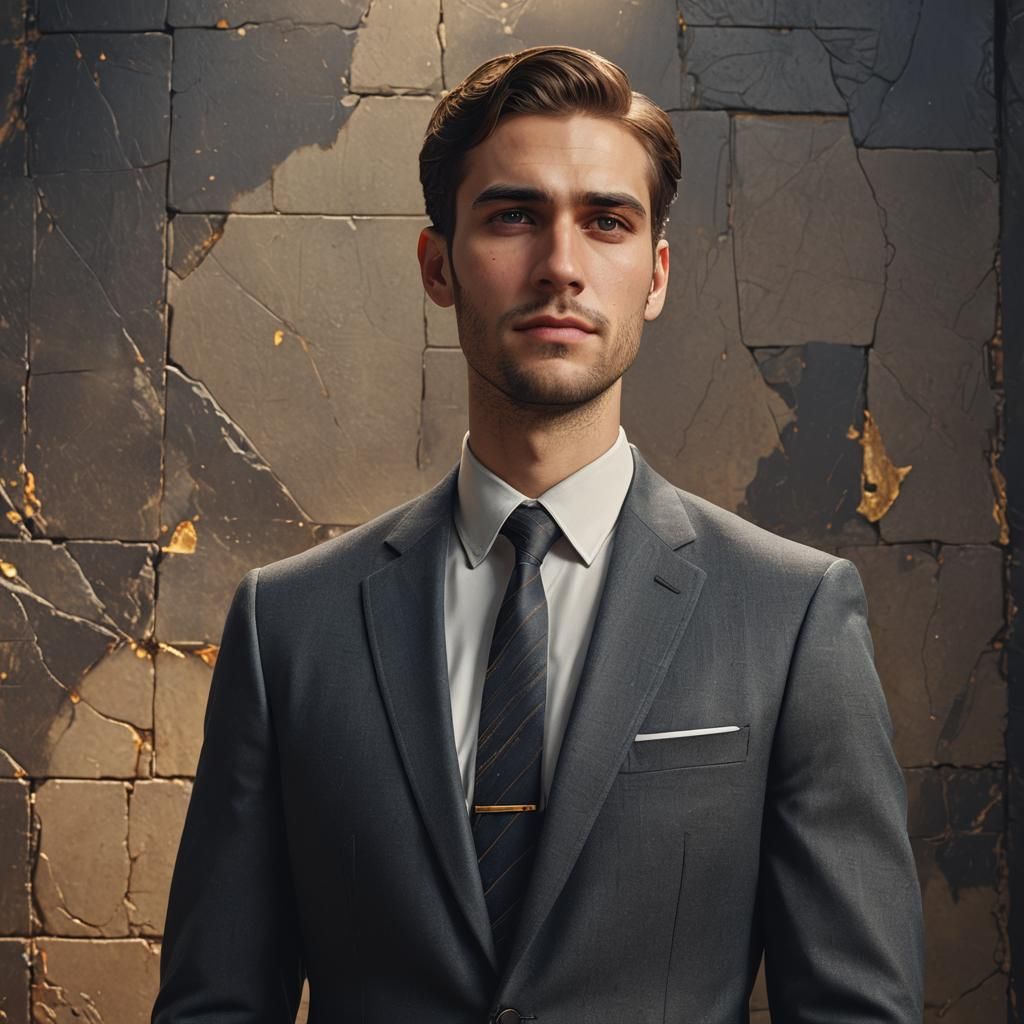 Confident Man in Suit: Cinematic Matte Painting