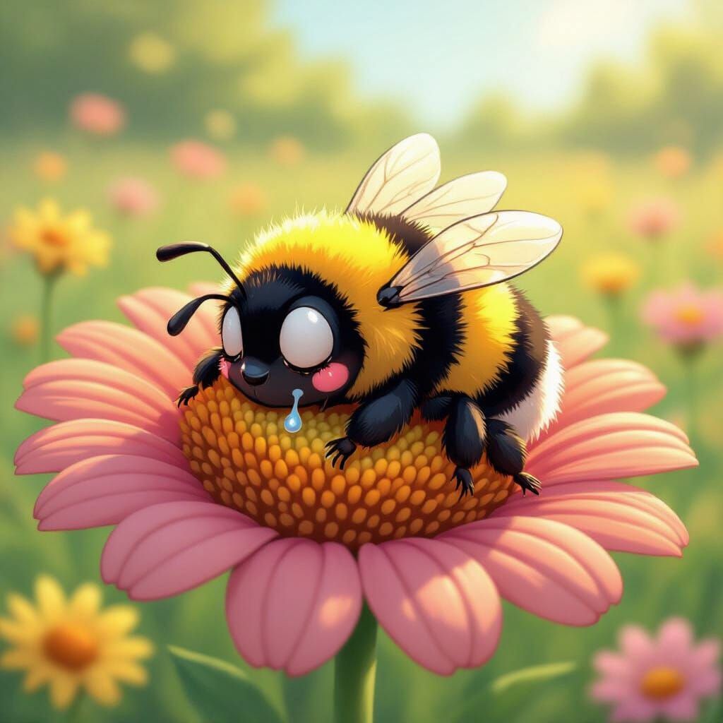 Bumblebee Napping on Flower in Anime Style