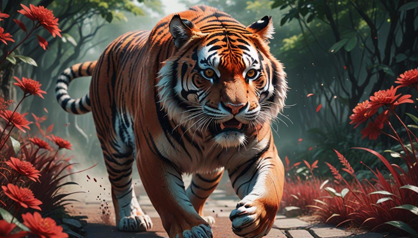 Red Velvet Tiger in Double Exposure: Anime Art