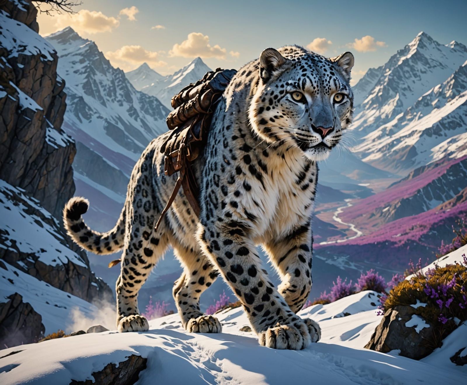 Snow Leopard Hunt: Dark Fantasy Concept Art
