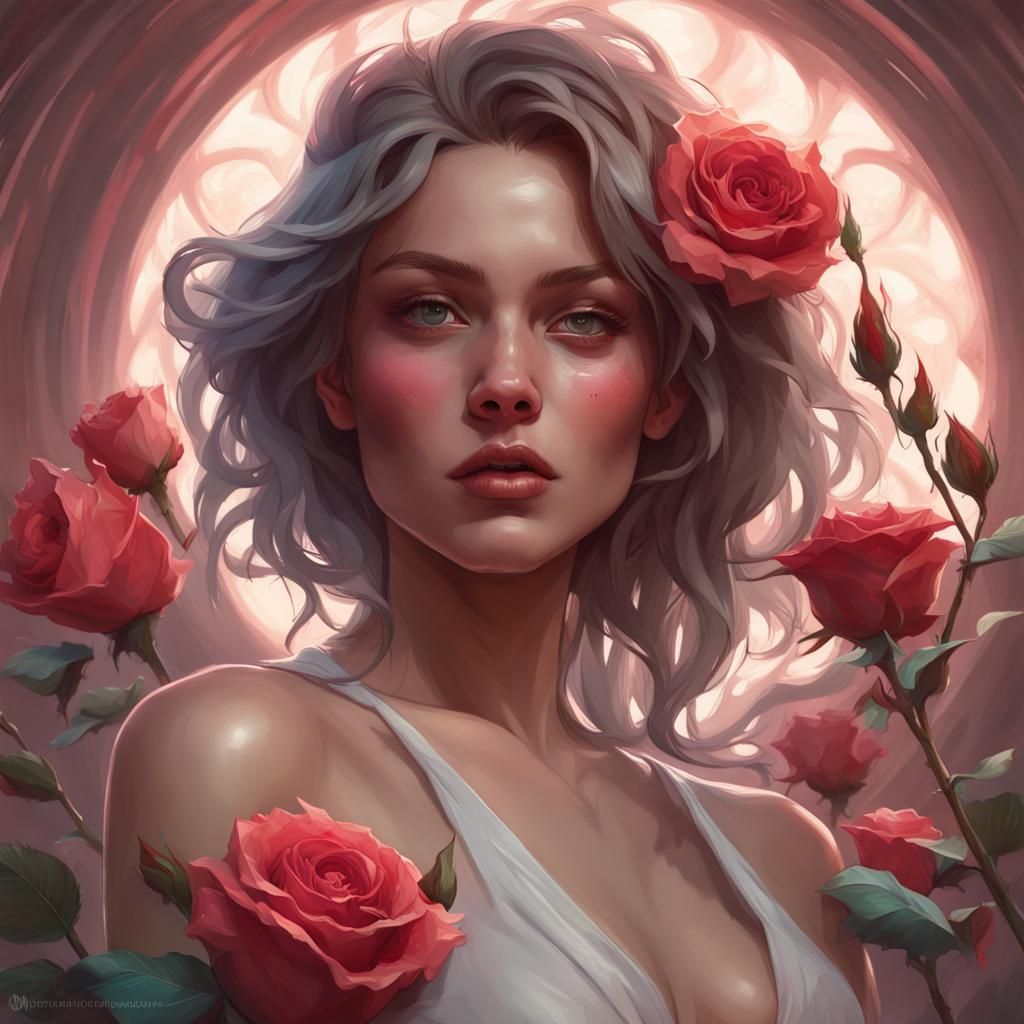 Girl with Rose Portrait in Art Nouveau Style
