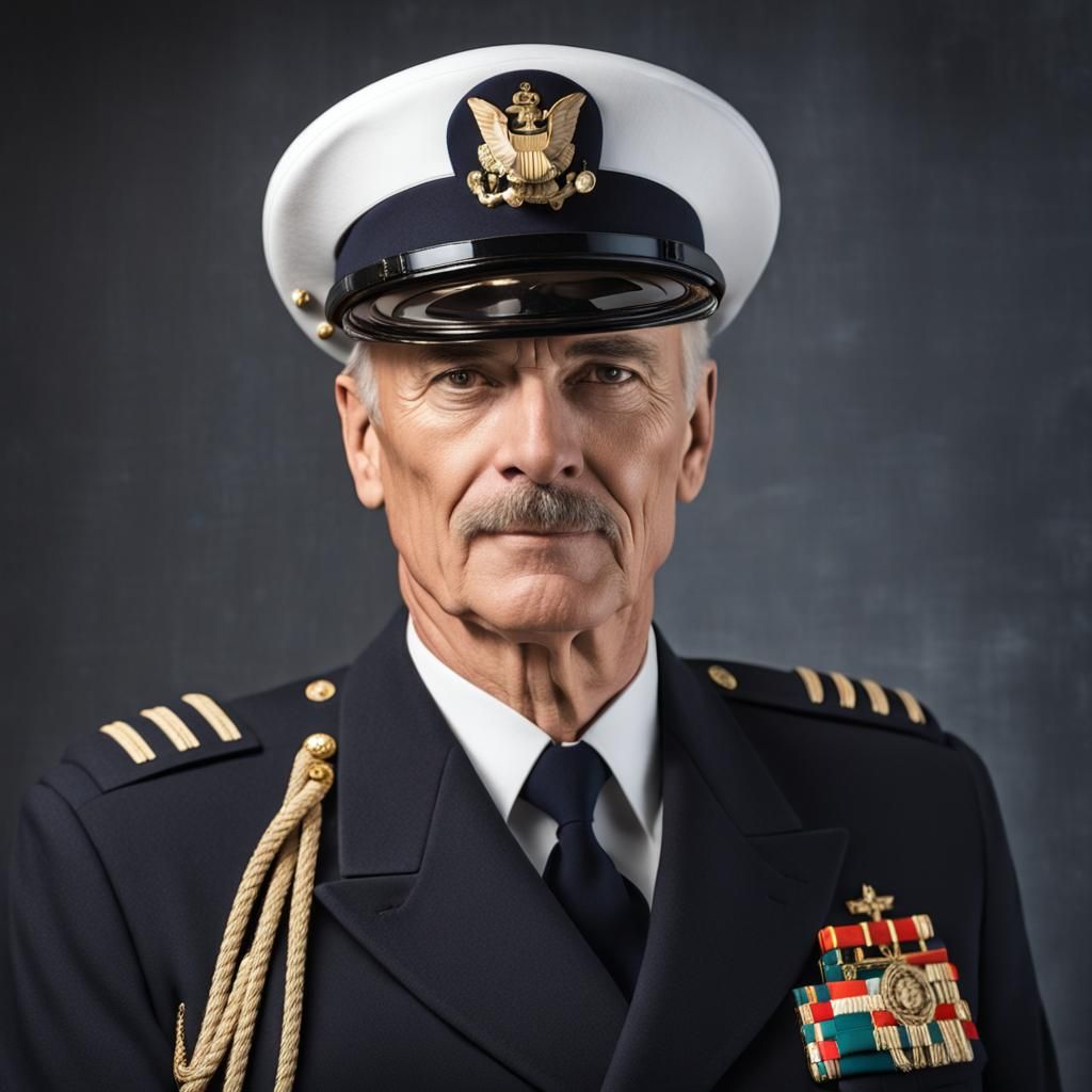 Mature Man in Navy Officer Uniform
