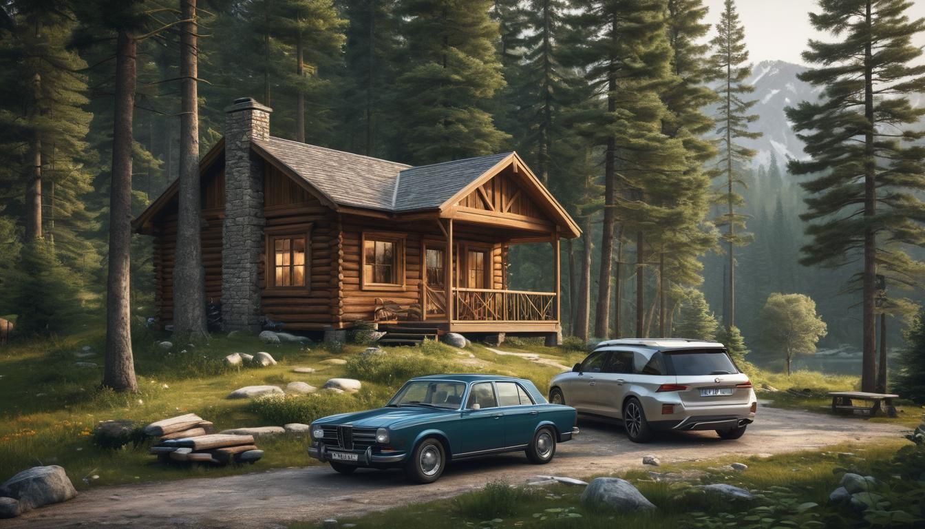 Cozy Cabin in Nature: Elegant 8K Illustration
