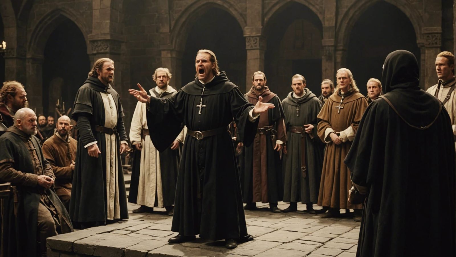 Middle Age Inquisition Trial Scene with Agents