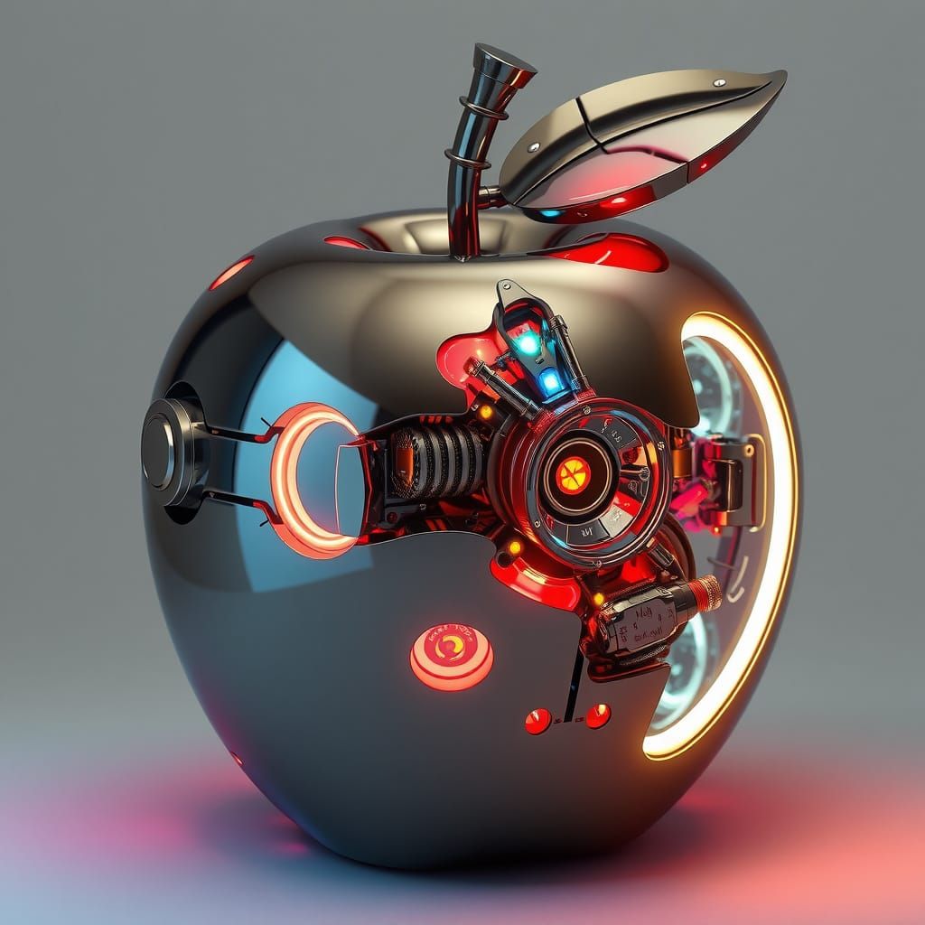 Hyperrealistic Futuristic Mechanical Apple