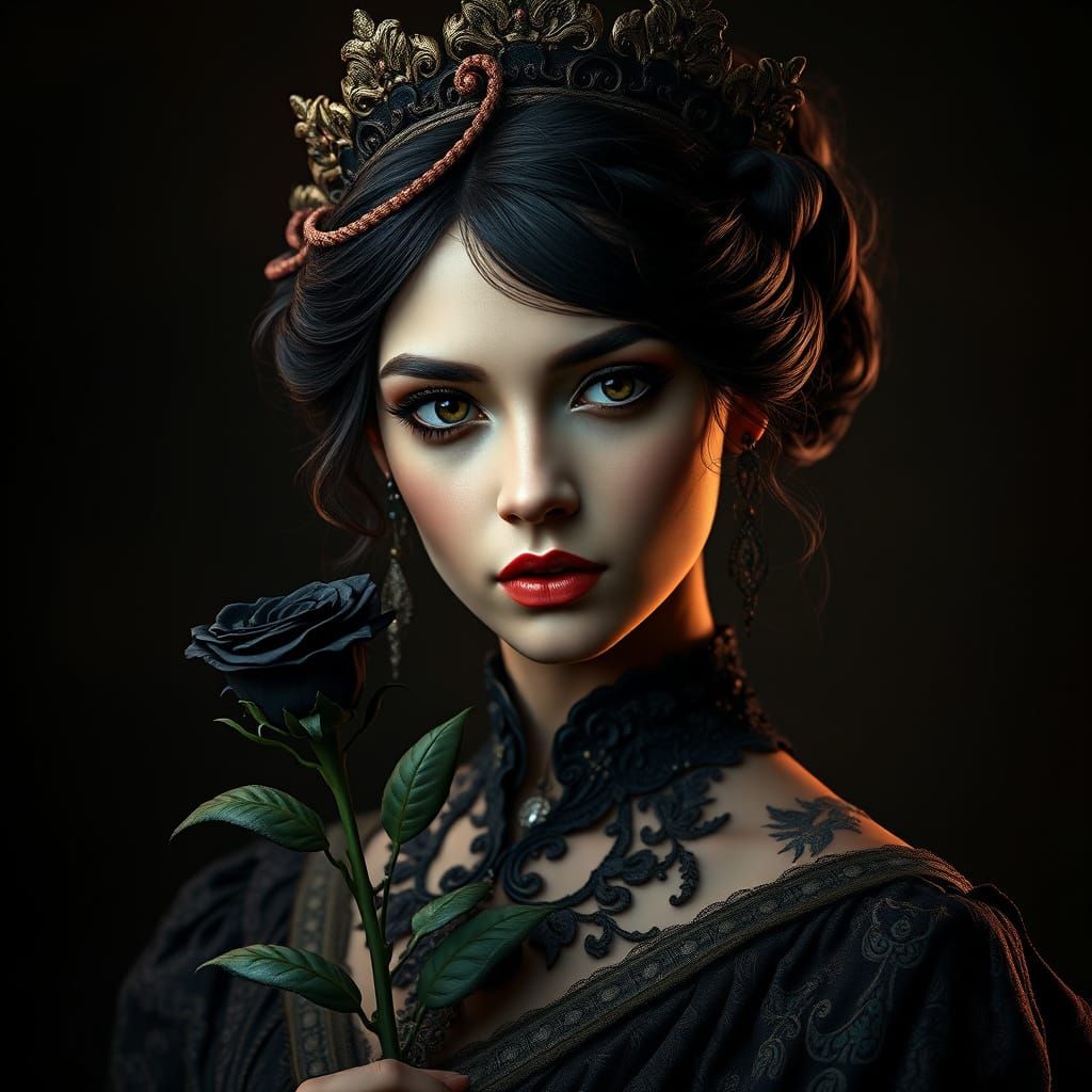Majestic Dark Princess with Black Rose in Triadic Color
