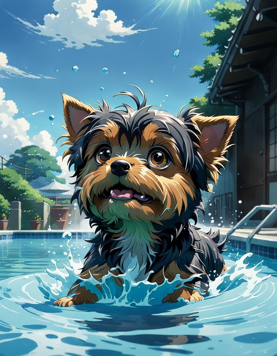 Yorkie's Cannonball: Anime-Style Pool Dive