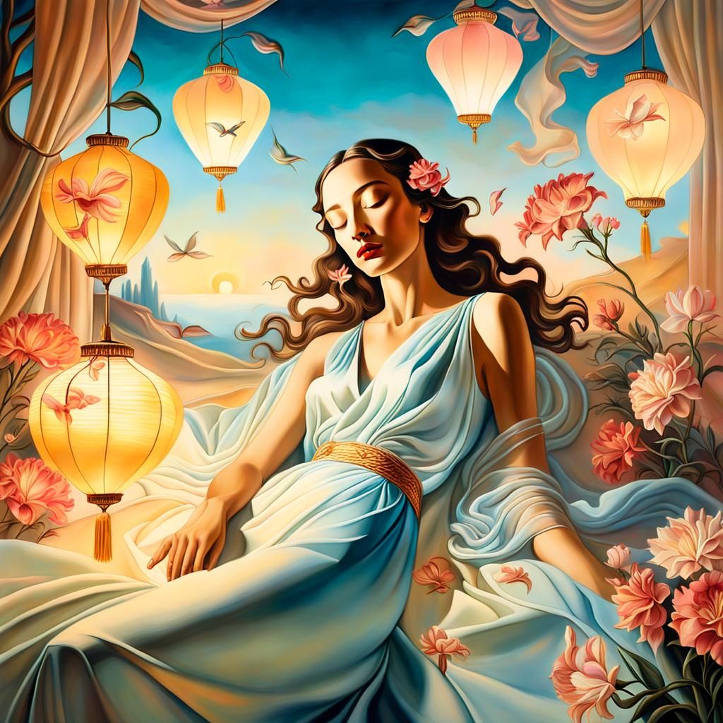 Dreamlike Surrealism: Woman in Rapture with Flowers