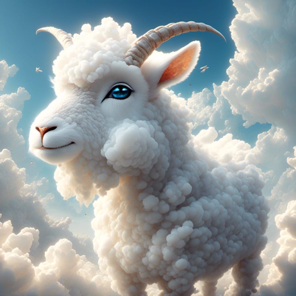 Adorable White Cloud Goat in Dreamy Style