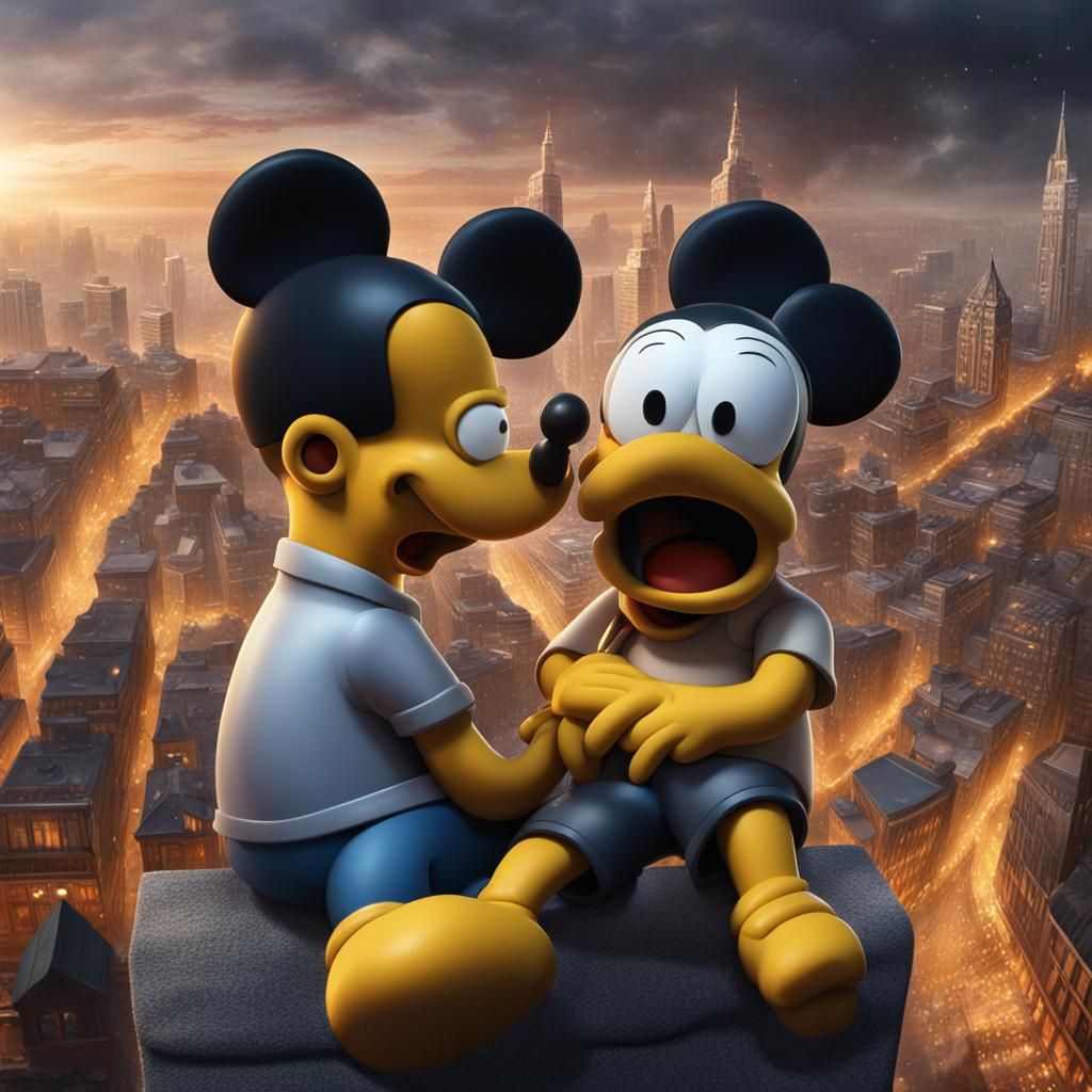 Simpsons Meet Mickey: A Hyperrealistic Fusion