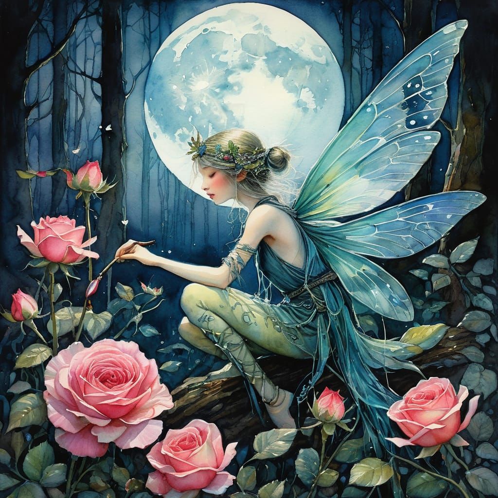 Forest Sprite Painting Runes with Moonlight Brush