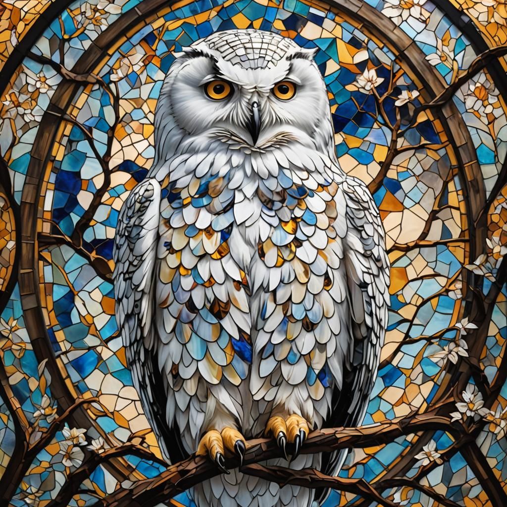 Stained Glass Snowy Owl