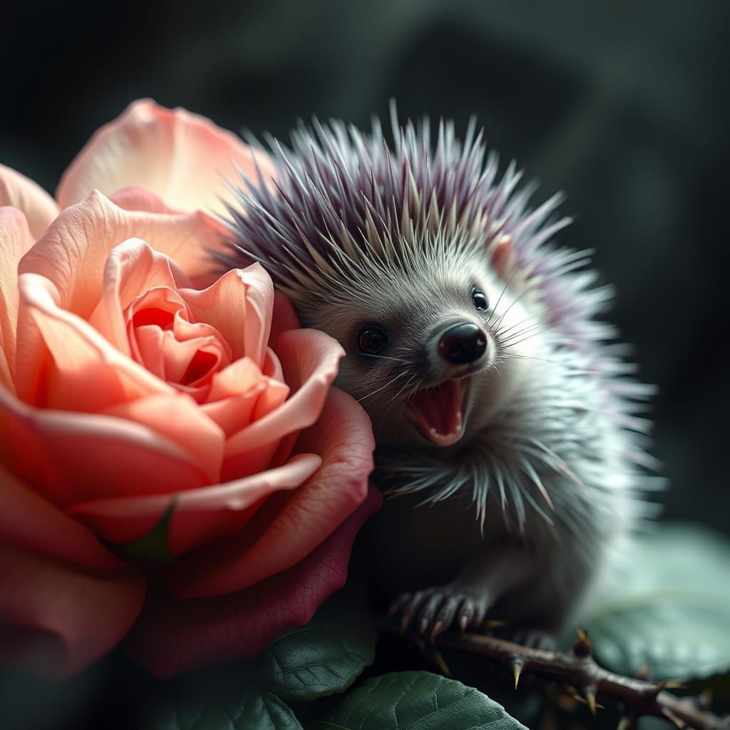 Hedgehog Chimera and Rose in Art Nouveau Style