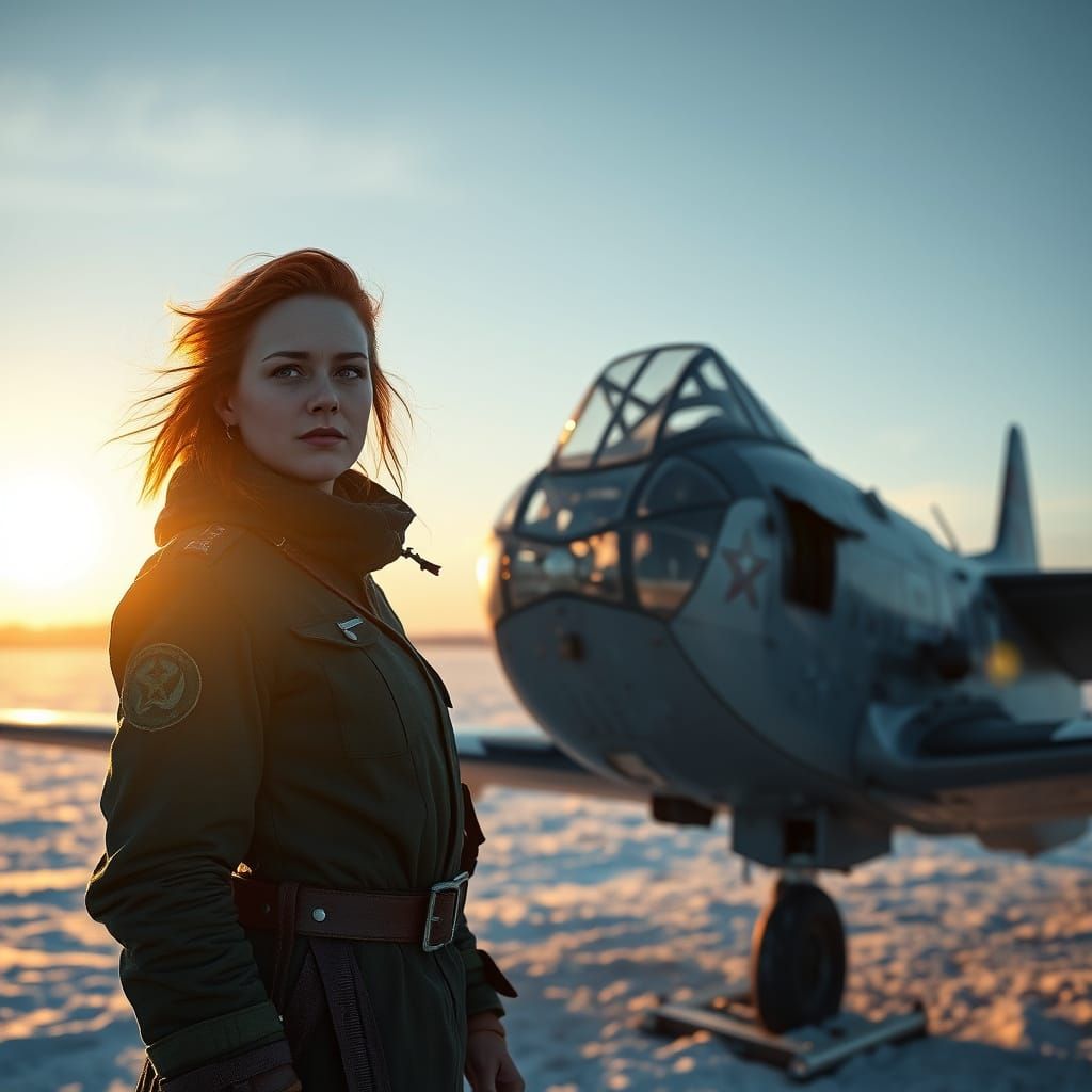 Soviet Pilot on Airfield in Heroic Realism