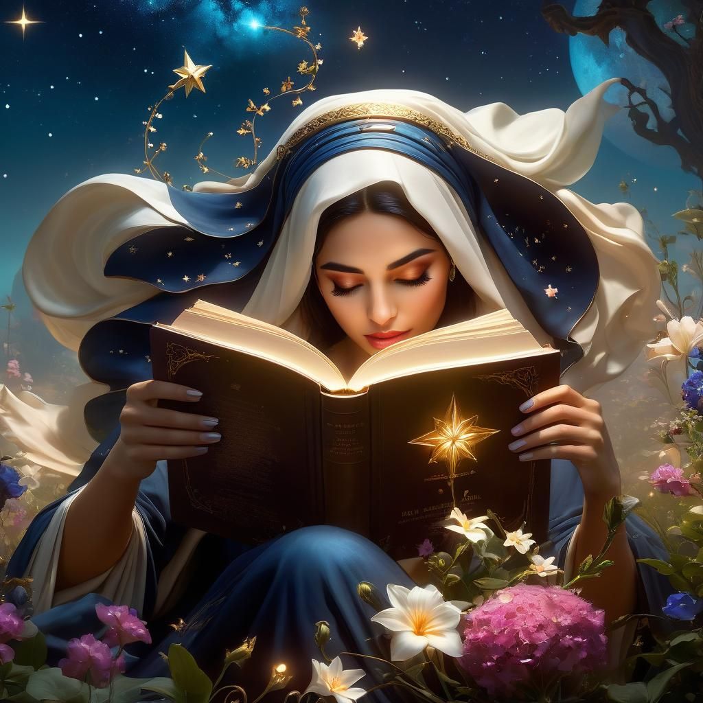 Arab Girl's Galactic Garden Reading Adventure