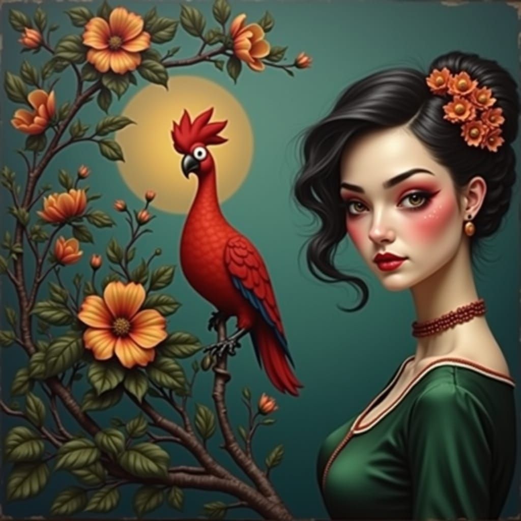 Cockatoo-Woman Portrait in Max Ernst Style