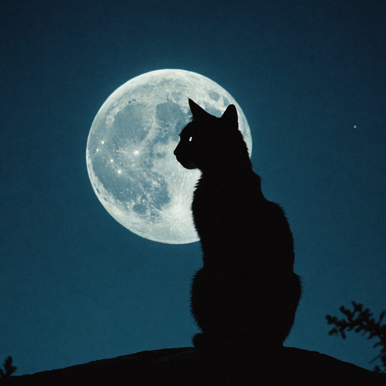 Dramatic Silhouette of a Black Cat Against Moon