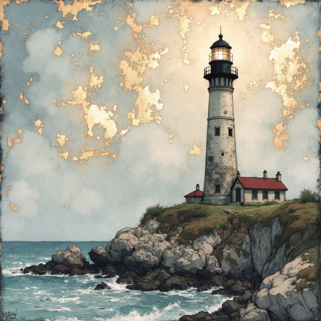 Lonely Lighthouse Alcohol Ink Art