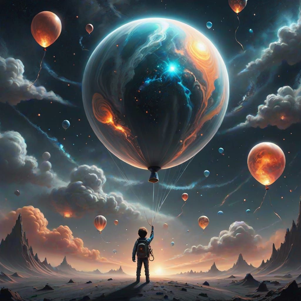 Giant Planet Balloon in Cosmic Space, Surrealism