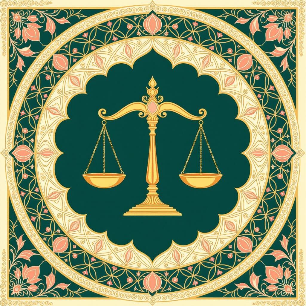 Libra Glyph in Mughal Jaali Pattern with Lotus Medallions