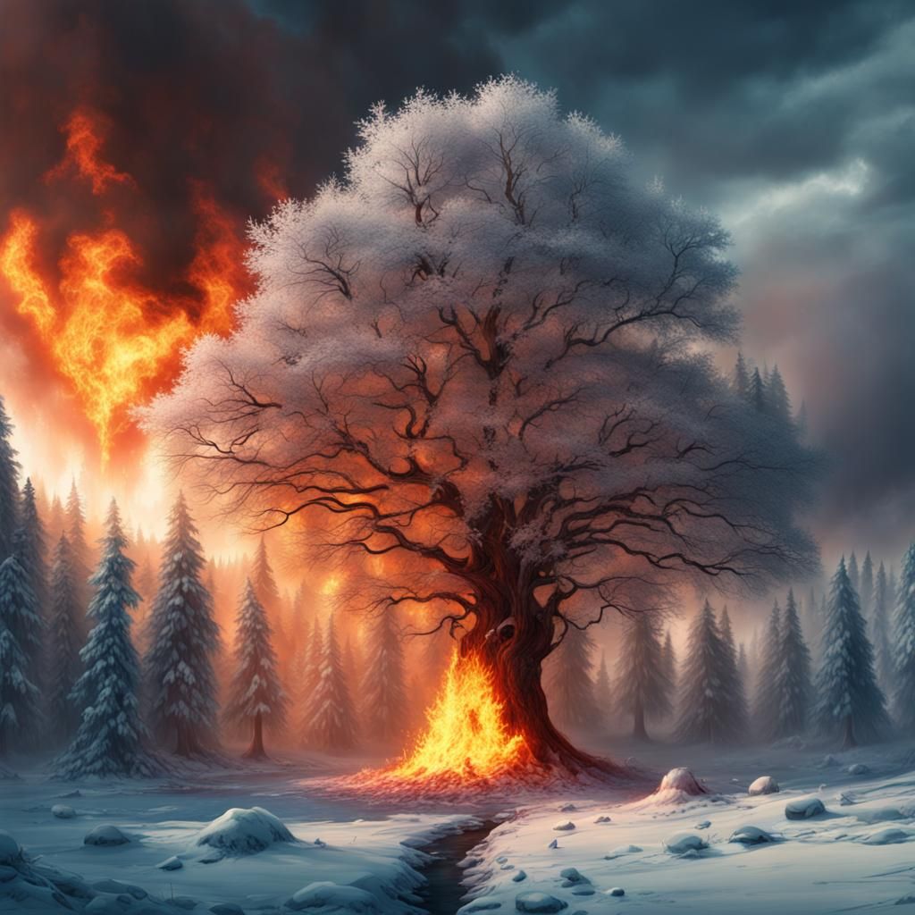 Wildfire Captures Frozen Tree