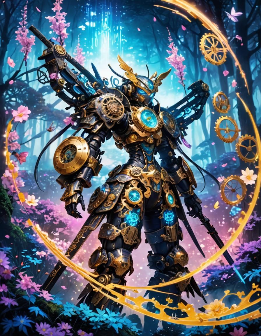 Clockwork Ninja Girl in Steampunk Anime Style