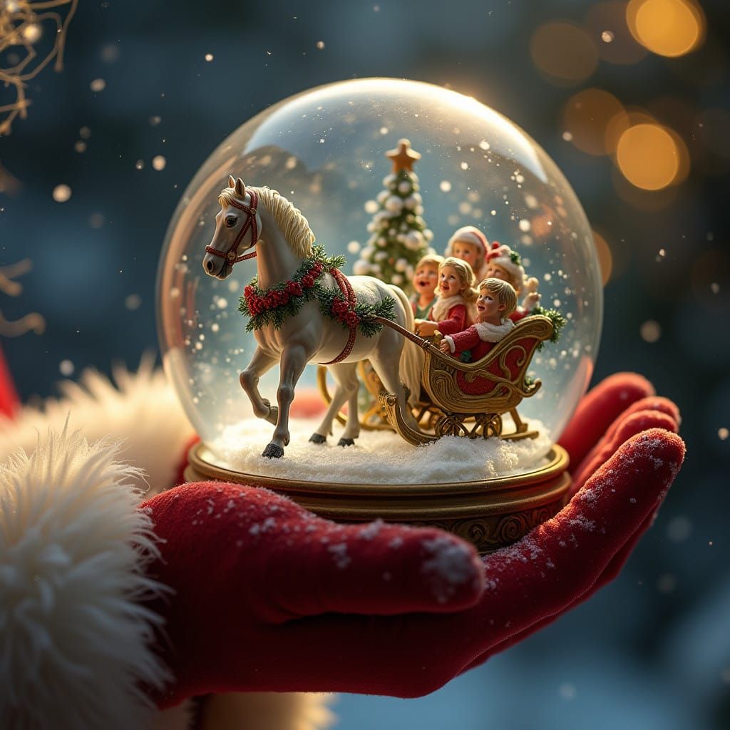 Golden Hour Winter Wonderland: Santa's Gloved Hand Cradles S...