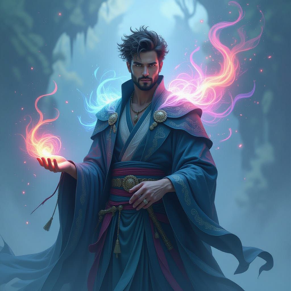 Magical Man Portrait in Ethereal Robes