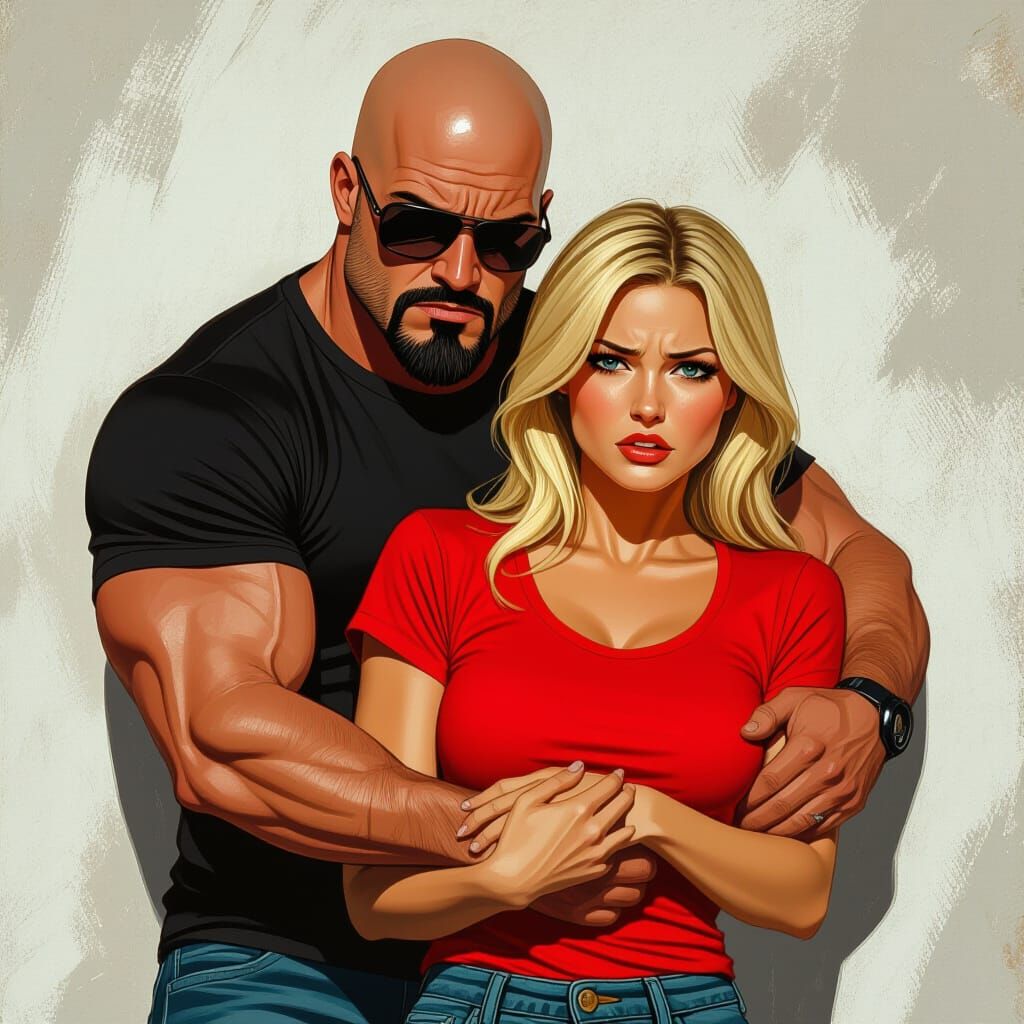 Action Hero Protects Woman in Dramatic Comic Art Style