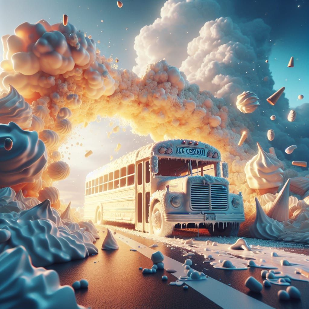 Ice Cream World Explosion in Hyper-Realistic Detail