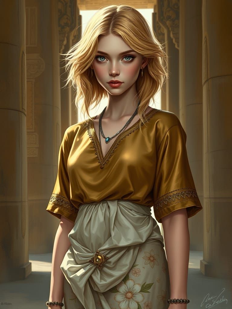 Egyptian Woman in Detailed Matte Painting Style