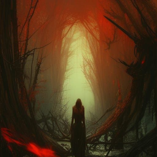 Dark Fantasy Skull Forest in Maximalist Style