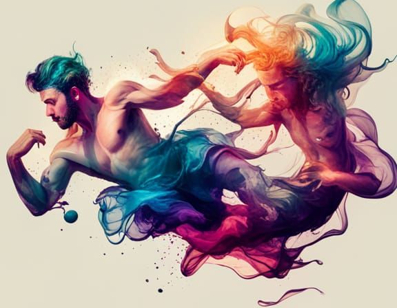 Underwater Ink Art of Two Men Playing